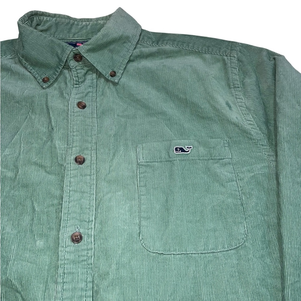 Men’s Vineyard Vines Slim Fit Tucker Shirt Green Corduroy Large Button Preppy